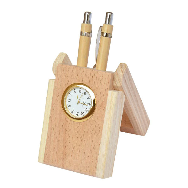 Indo Wooden Pen Stand with Watch  Manufacturers, Suppliers in Delhi